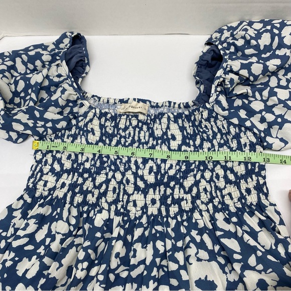 By Together Size S Blue & Cream Top Square Neck Gathered Bust Billowing Sleeves - Picture 8 of 12